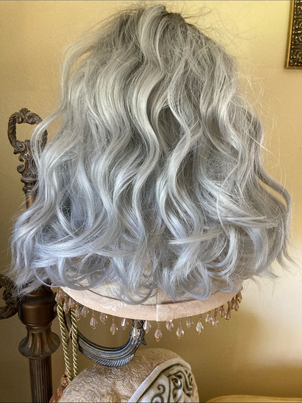 Silver Gray Wavy Long Women's Wig with Bangs - Picture 3 of 3